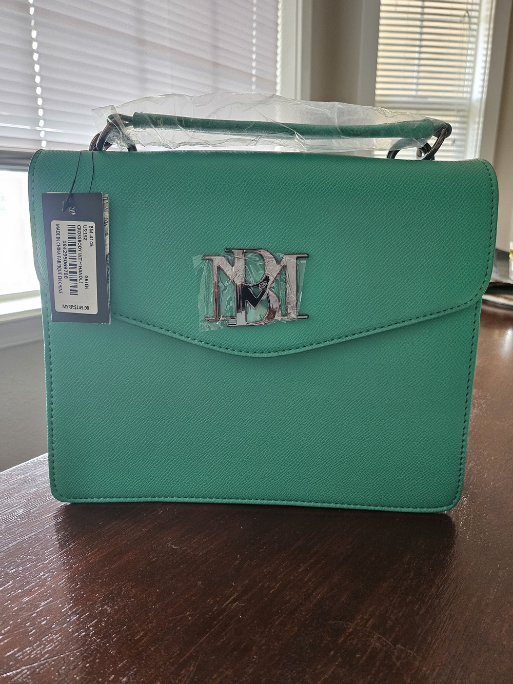 Badgley Mischka Green Structured Top-Handle Satchel